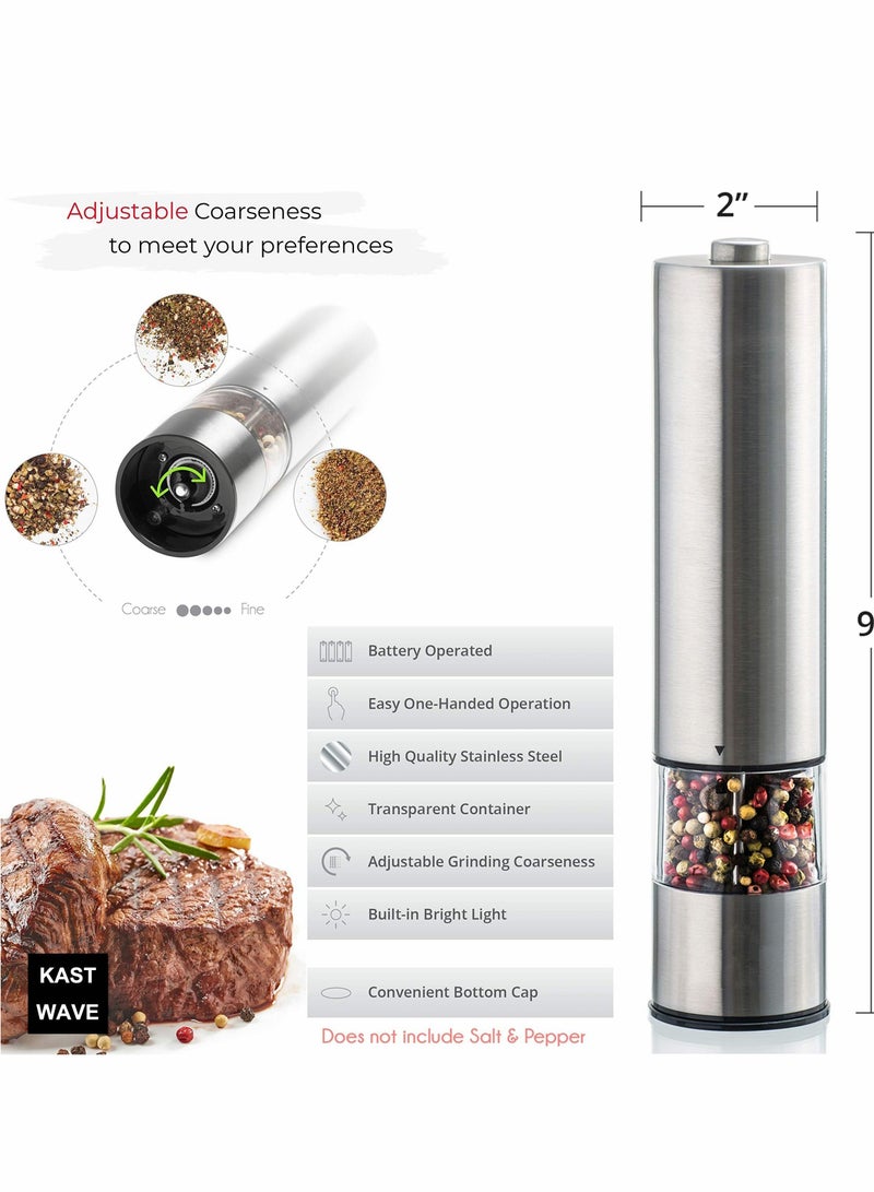 NIBEMINENT 2 PCS Electric Pepper Crushing Machine or Salt Operated with Light at Bottom Gravity Stainless - Image 4