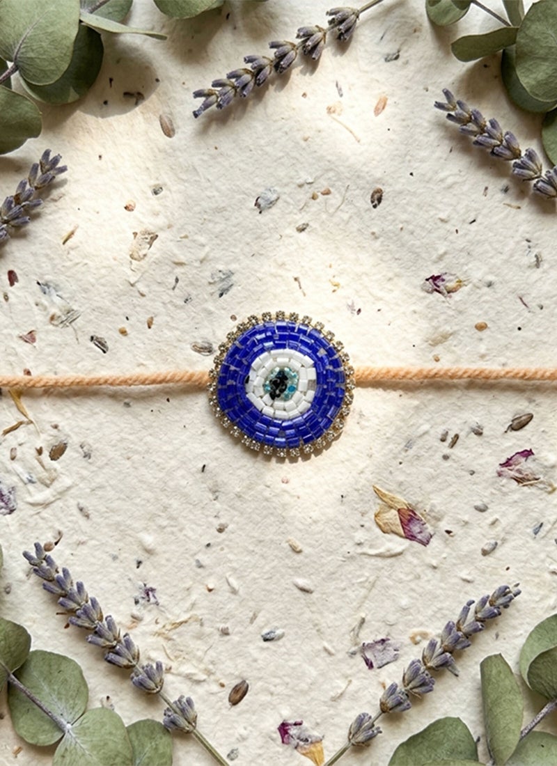 Madhoor Eco-Friendly Plantable Evil Eye Rakhi Blue & White for Brother, 1 Piece - Image 2