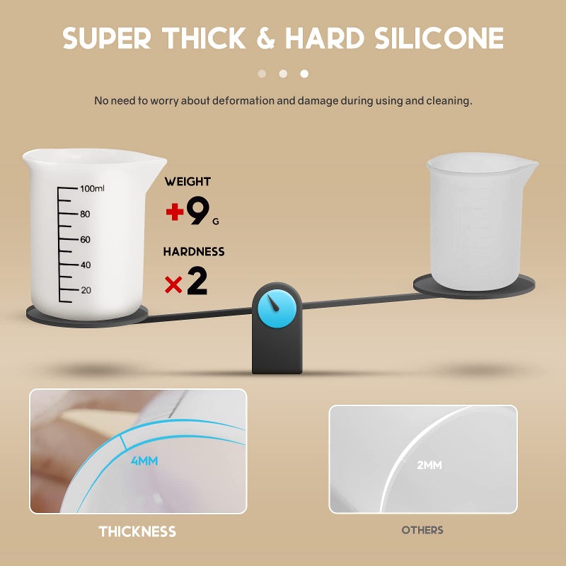 JANCHUN Silicone Resin Measuring Cup Kit - JANCHUN Reusable Resin Mixing Cups, 250ml ＆ 4 100ml Measure Cups and Silicone Mixing Stir Sticks for Epoxy Resin, Painting and Waxing, Easy to Clean Resin Supplies - Image 4