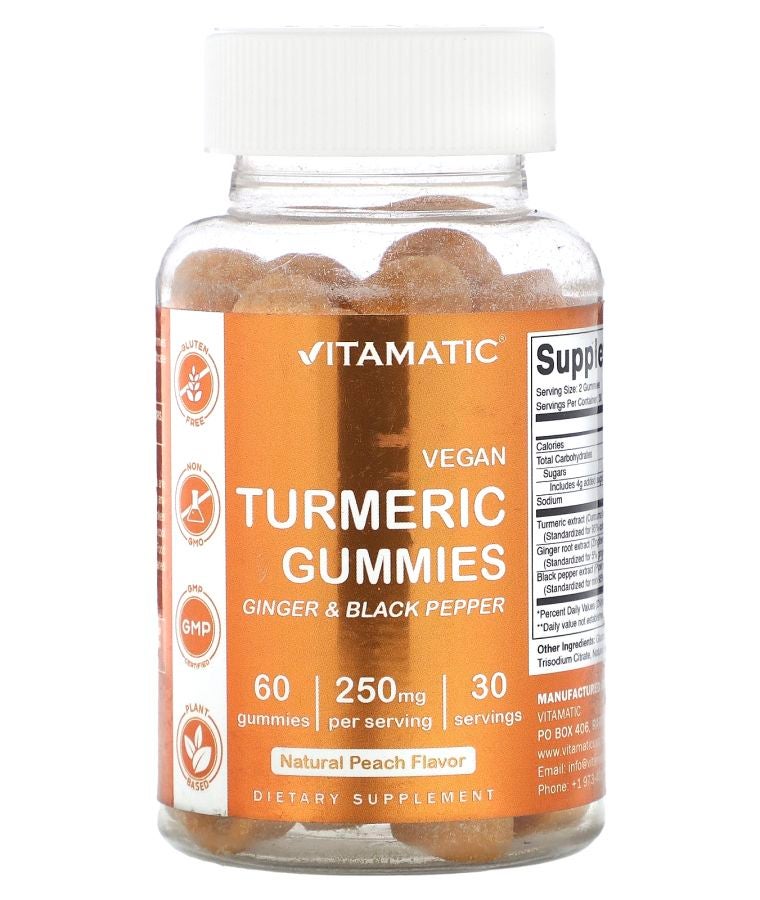 Vitamatic Vegan Turmeric Gummies Natural Peach 60 Gummies