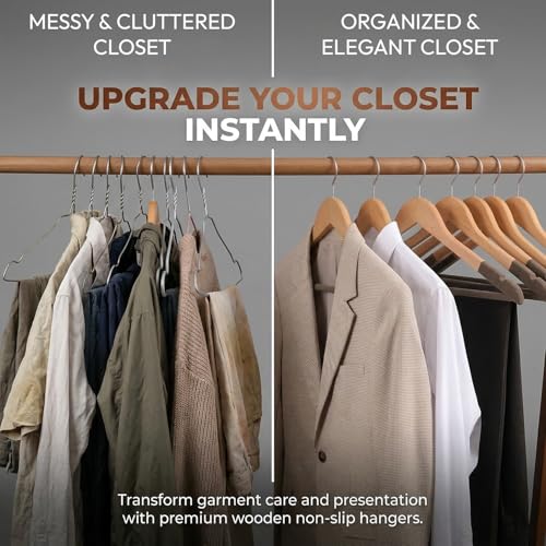VIHAX Wooden Hanger for Clothes Hanging | Hangers for Wardrobe and Cupboard | Non-Slip Bar | Precisely Cut Notches | 360 Degree Swivel Chrome Hook | Hanging Garments and Accessories (6) - Image 5