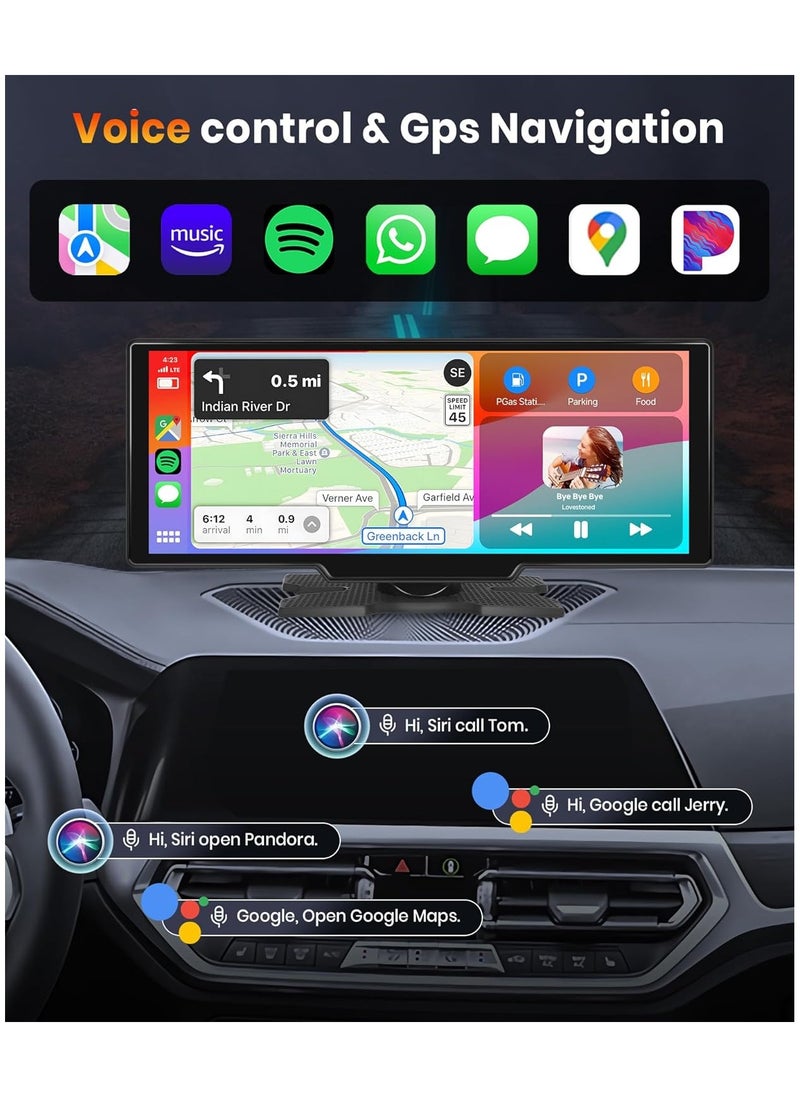 Generic - 10.26” Touchscreen Portable Wireless Apple CarPlay Car Stereo – Bluetooth Hands-Free | GPS Navigation | Siri Assistant | Voice Control | Universal 7V-32V Compatibility for All Vehicles - Image 1