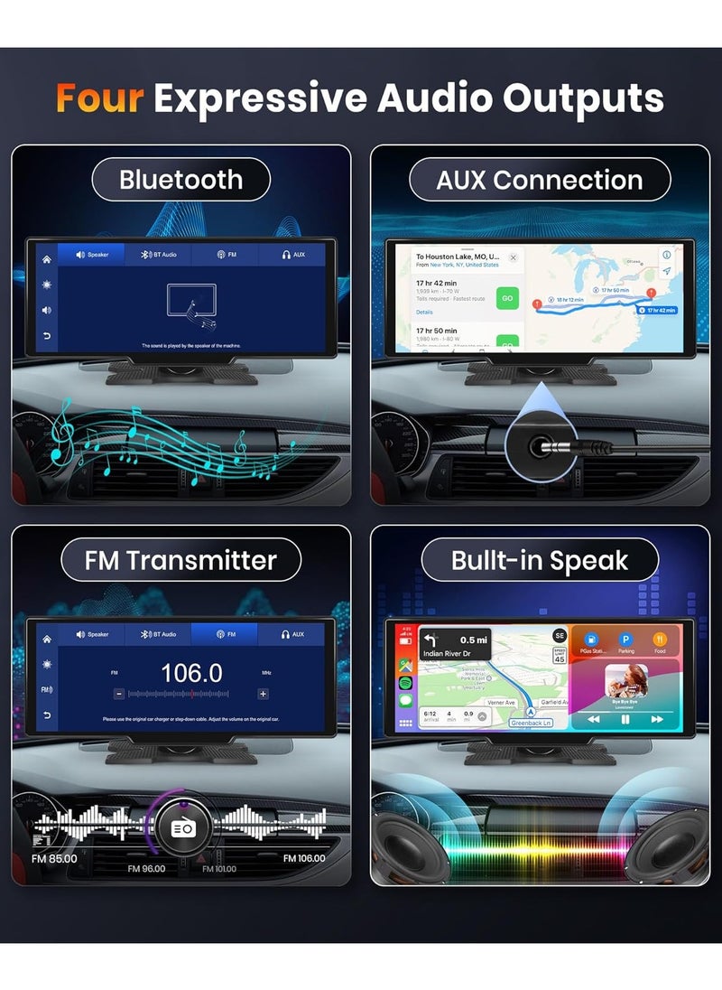 Generic - 10.26” Touchscreen Portable Wireless Apple CarPlay Car Stereo – Bluetooth Hands-Free | GPS Navigation | Siri Assistant | Voice Control | Universal 7V-32V Compatibility for All Vehicles - Image 1