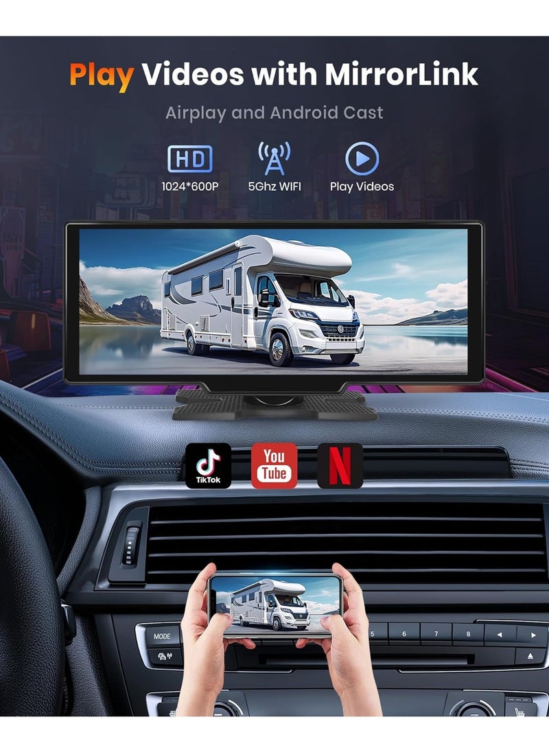 Generic - 10.26” Touchscreen Portable Wireless Apple CarPlay Car Stereo – Bluetooth Hands-Free | GPS Navigation | Siri Assistant | Voice Control | Universal 7V-32V Compatibility for All Vehicles - Image 1