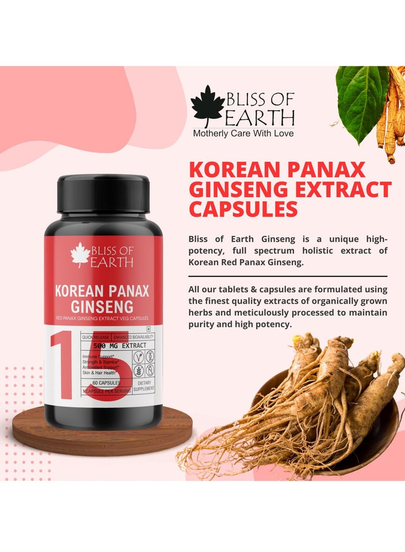 BLISS OF EARTH Korean Ginseng Capsules For Men & Women 500mg High Potency Root Extract 2X60 Veg Capsules - Image 4