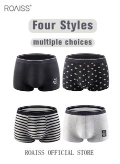 roaiss Set of 4 Men's 95% Cotton Boxer Shorts Breathable Soft Underwear Summer High Stretch Seamless Underwear  - Image 3