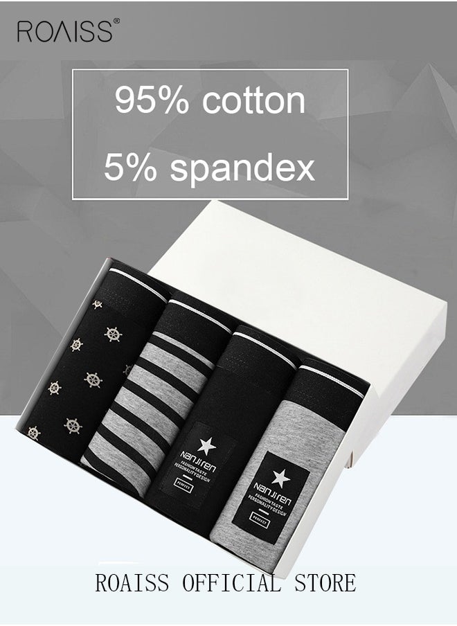 roaiss - Set of 4 Men's 95% Cotton Boxer Shorts Breathable Soft Underwear Summer High Stretch Seamless Underwear - Image 1
