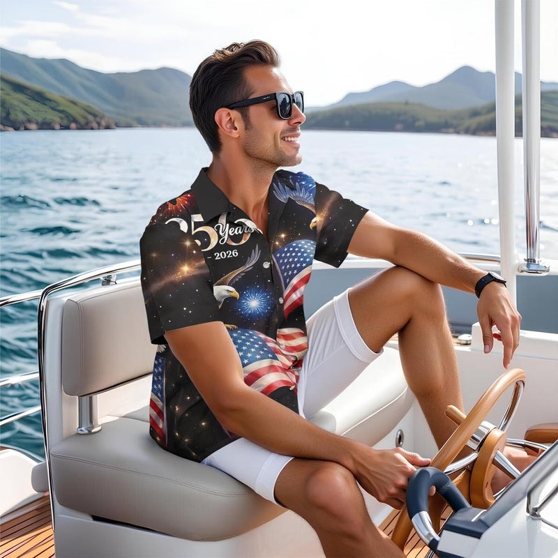 250Th Anniversary USA Hawaiian Shirt for Men, 1776-2026 Patriotic Short Sleeve Shirt, Independence Day Gifts M Black - Image 5