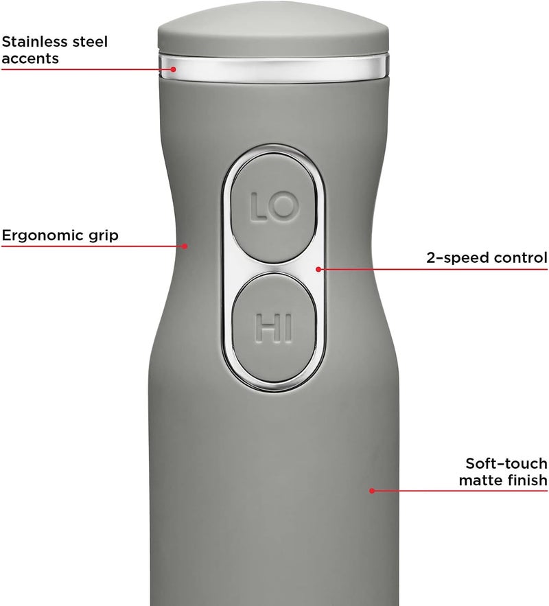 Chefman Immersion Stick Hand Blender with Stainless Steel Blades, Powerful Electric Ice Crushing 2-Speed Control Handheld Food Mixer, Purees, Smoothies, Shakes, Sauces & Soups, Grey - Image 2