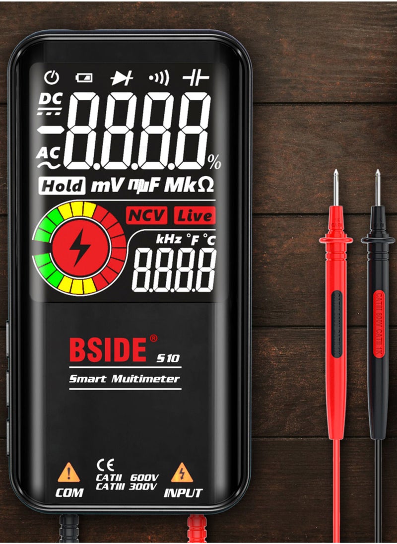 S10 ذكي 9999 التهم شاشة LCD رقمية متعددة التيار المتناوب/تيار مستمر الفولتميتر جهاز قياس المقاومة اختبار المقاومة السعة تردد الصمام الثنائي الاستمرارية NCV خط مباشر مع عقد بيانات ضوء الفلاش
