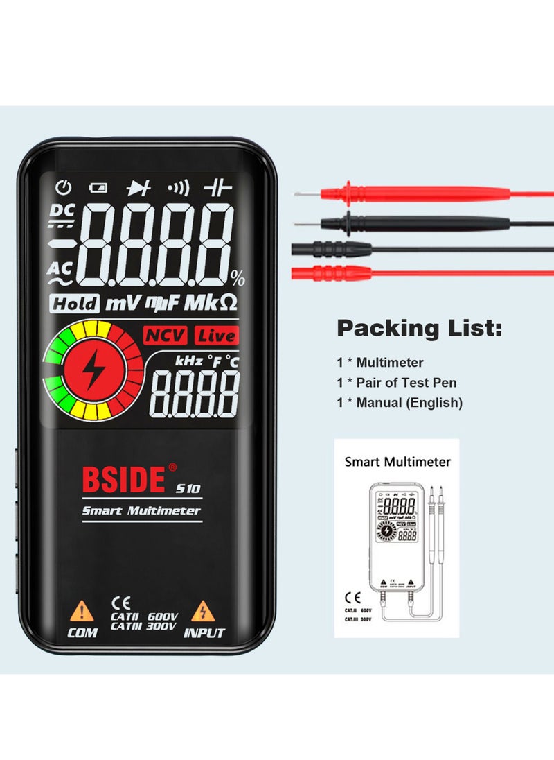 S10 ذكي 9999 التهم شاشة LCD رقمية متعددة التيار المتناوب/تيار مستمر الفولتميتر جهاز قياس المقاومة اختبار المقاومة السعة تردد الصمام الثنائي الاستمرارية NCV خط مباشر مع عقد بيانات ضوء الفلاش