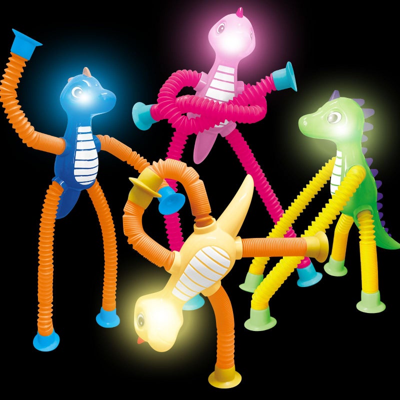 AGRASIV Dinosaur Easter Basket Gifts LED Light Up for Toddlers Kids Boys Girls Dino Airplane Travel Toys Pop Tubes Dino Fidget Sensory Suction Cup Toys Party Favors Easter Basket Christmas Stocking Stuffers - Image 3