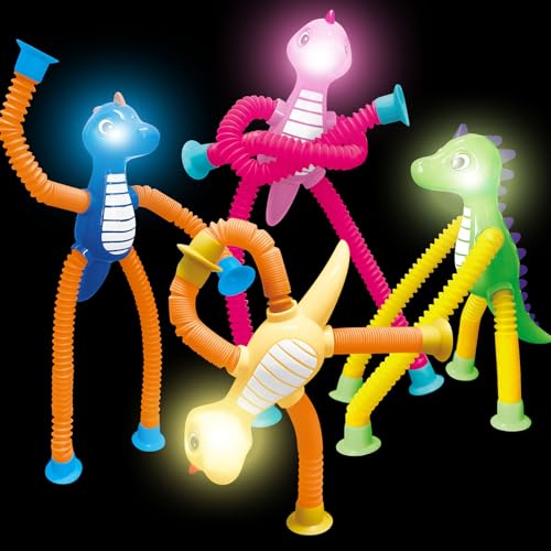 AGRASIV Dinosaur Easter Basket Gifts LED Light Up for Toddlers Kids Boys Girls Dino Airplane Travel Toys Pop Tubes Dino Fidget Sensory Suction Cup Toys Party Favors Easter Basket Christmas Stocking Stuffers - Image 1
