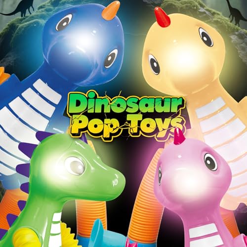 AGRASIV Dinosaur Easter Basket Gifts LED Light Up for Toddlers Kids Boys Girls Dino Airplane Travel Toys Pop Tubes Dino Fidget Sensory Suction Cup Toys Party Favors Easter Basket Christmas Stocking Stuffers - Image 5