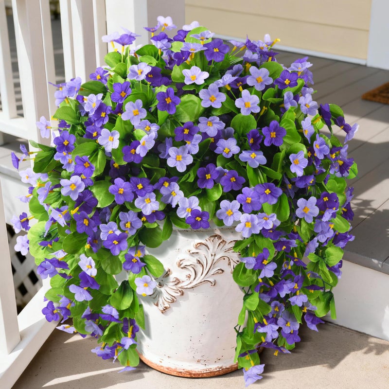 ZFProcess 2 Pack Artificial Hanging Flowers, Fake Flowers Hanging Plant Violet Flower, Artificial Faux Silk Flowers Fall Florals for Wall Garden Wedding Outdoor Decoration(Dark Orchid) - Image 1