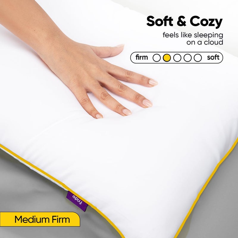 Frido وسادة كلاسيكية مريحة نهائية | وسادة سرير ناعمة ورقيقة مع حشوة مضادة للحساسية | قماش ميكرو ناعم وقابل للتنفس، دعم طويل الأمد لجميع أوضاع النوم، عبوة من 1 - Image 4