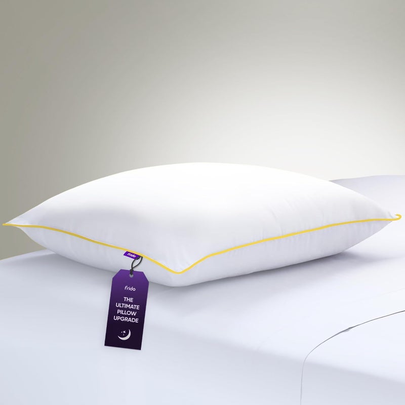 Frido وسادة كلاسيكية مريحة نهائية | وسادة سرير ناعمة ورقيقة مع حشوة مضادة للحساسية | قماش ميكرو ناعم وقابل للتنفس، دعم طويل الأمد لجميع أوضاع النوم، عبوة من 1 - Image 1
