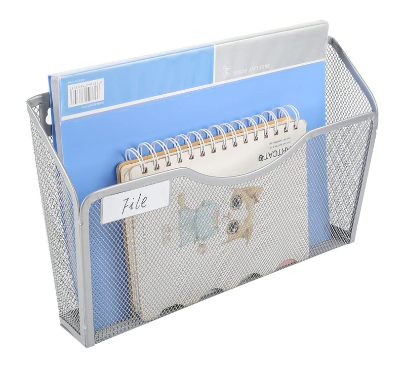 EasyPAG Wall File Organizer with Label Panel 6 Single Pocket Mesh Hanging File Folder Organizer for Letter/A4 Size Folders Wall Mounted Vertical Mail Holder for Paperwork, Office, Home, School, Silver - Image 4