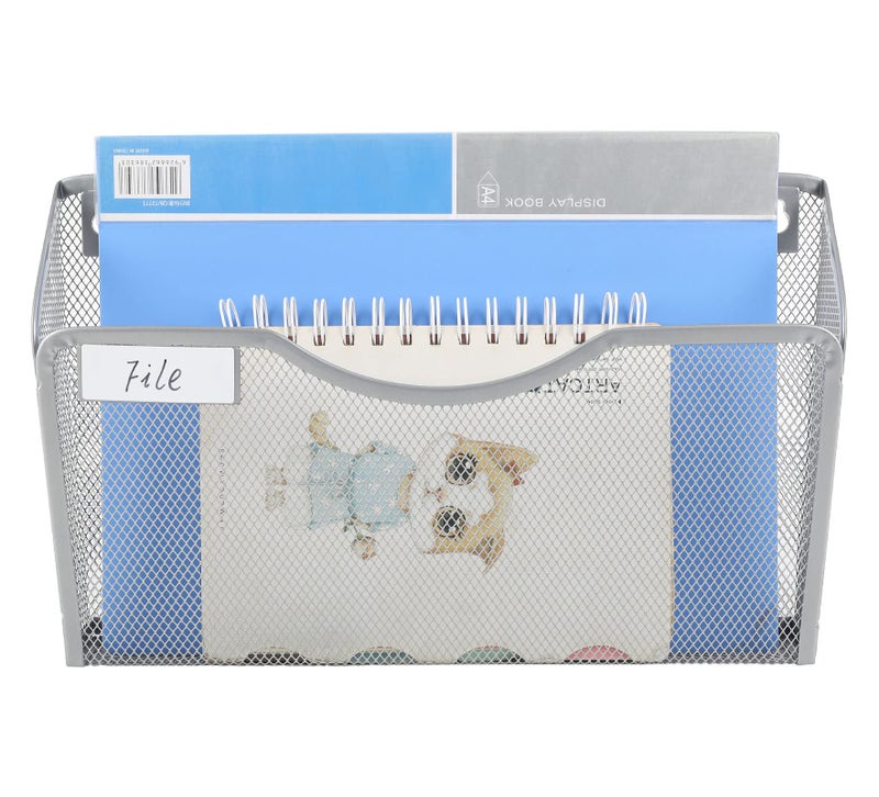EasyPAG Wall File Organizer with Label Panel 6 Single Pocket Mesh Hanging File Folder Organizer for Letter/A4 Size Folders Wall Mounted Vertical Mail Holder for Paperwork, Office, Home, School, Silver - Image 2