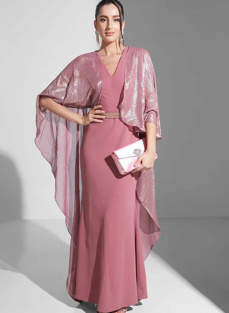 Namshi X Zena Louay Zena Louay Cape Dress With Embellished Belt