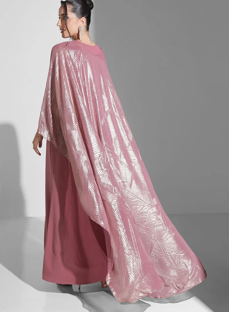 Namshi X Zena Louay Zena Louay Cape Dress With Embellished Belt