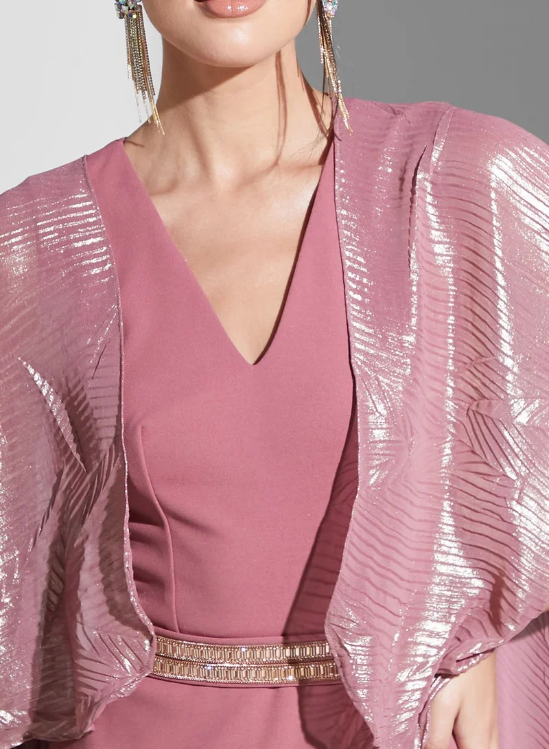 Namshi X Zena Louay Zena Louay Cape Dress With Embellished Belt