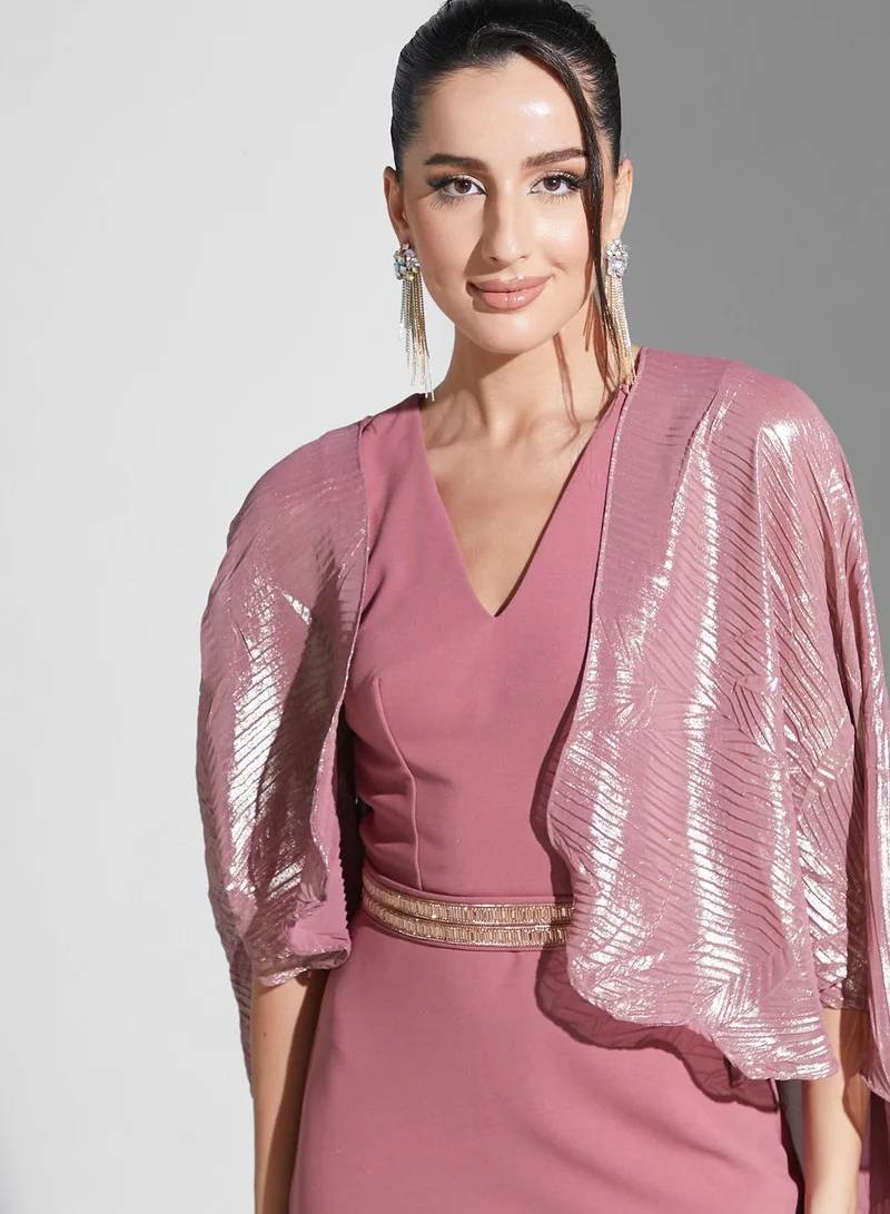 Namshi X Zena Louay Zena Louay Cape Dress With Embellished Belt