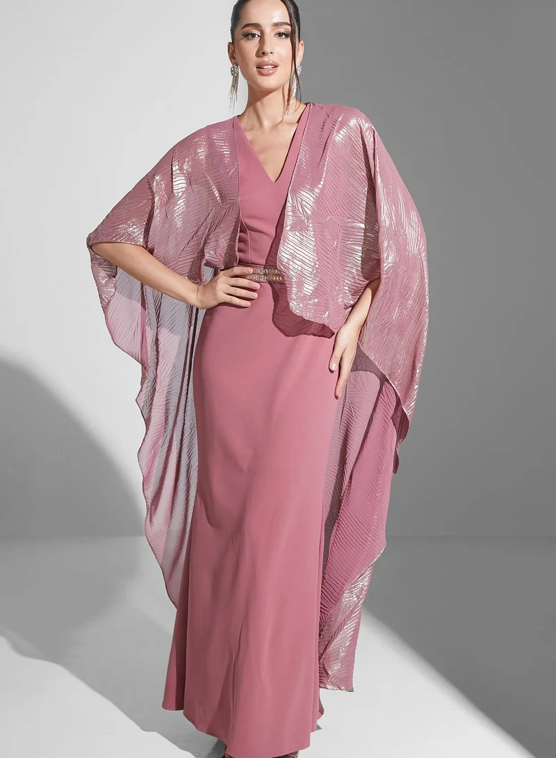 Namshi X Zena Louay Zena Louay Cape Dress With Embellished Belt