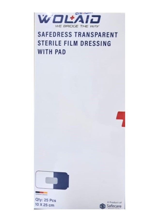 WOLAID Wolaid Trnsp Steril Wound Dressing Pad 10X25Cm 25S 