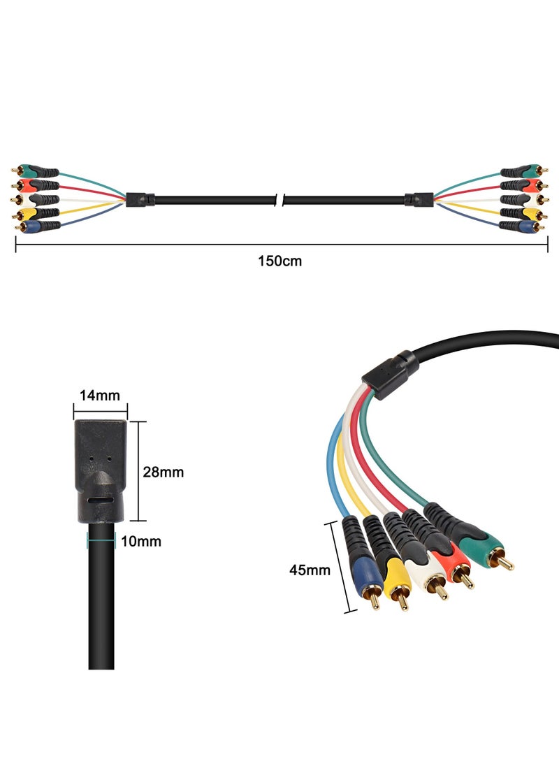 كابل صوت وفيديو مكون RGB ذكر RGB من 5-RCA، كابل 5-RCA ذكر إلى 5RCA ذكر مطلي بالذهب لأقراص DVD، والتلفزيون/التلفزيون عالي الوضوح، وأجهزة الفيديو، ومشغلات الأقراص المدمجة VCR، وكاميرا الفيديو، وجهاز العرض (1.5 متر) - pzsku/Z5FC4B11C53B7CC1EC4E1Z/45/_/1736834086/83407f58-c44b-4c0a-8744-a14b0e360776