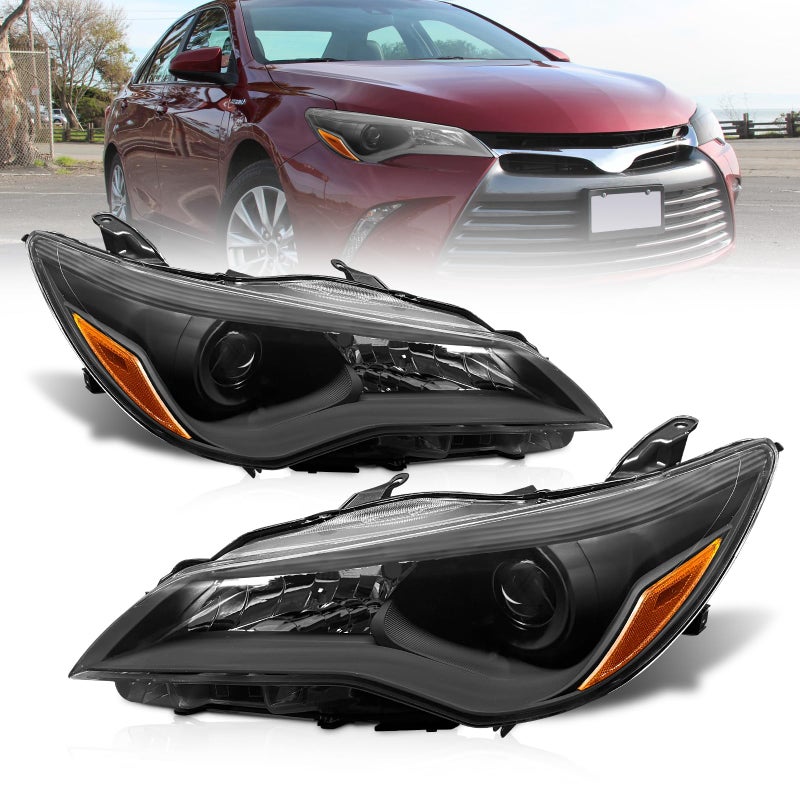AXLAHA Headlights Assembly for 2015-2017 Toyota Camry Black Housing Amber Reflector Headlamp Replacement Driver and Passenger Side - Image 1