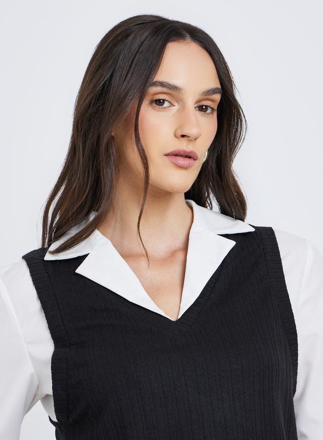 ستايلي بلوزة محبوكة بتفاصيل طبقة مُتباينة - Image 4