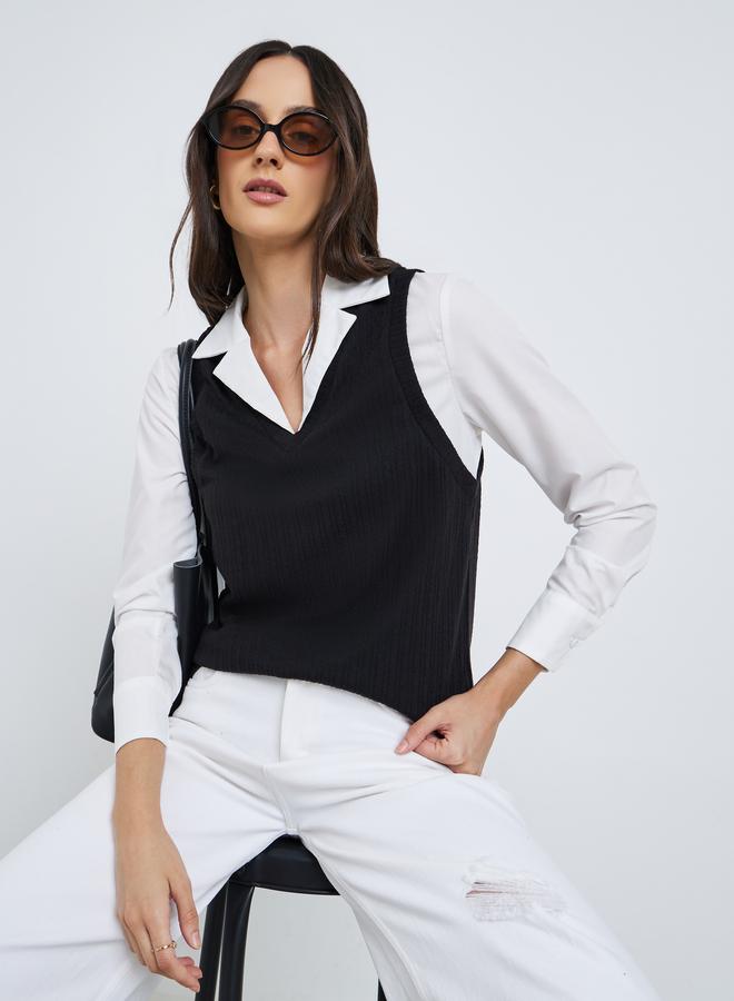 ستايلي بلوزة محبوكة بتفاصيل طبقة مُتباينة - Image 1