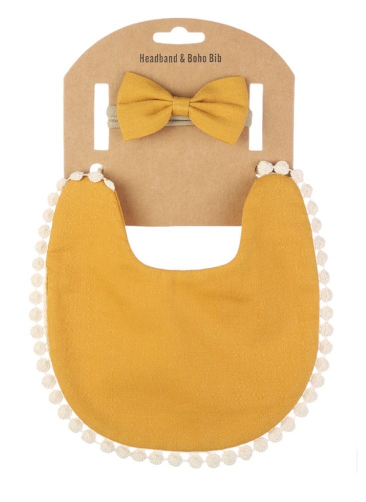 Bambimici - Bambimici - Stealla Small Ribbon Headband and Baby Bib for Infants & Babies - Yellow - Image 1