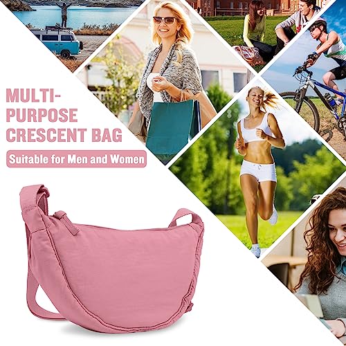EVGLOW Nylon Crescent Crossbody Bag for Women Purses Trendy Men,Small Travel Sling Bag Hobo,Lightweight Fanny Pack with Zipper Adjustable Strap,Round Soft Shoulder Pouch Bag for Everyday Use Sport(Pink) - Image 5
