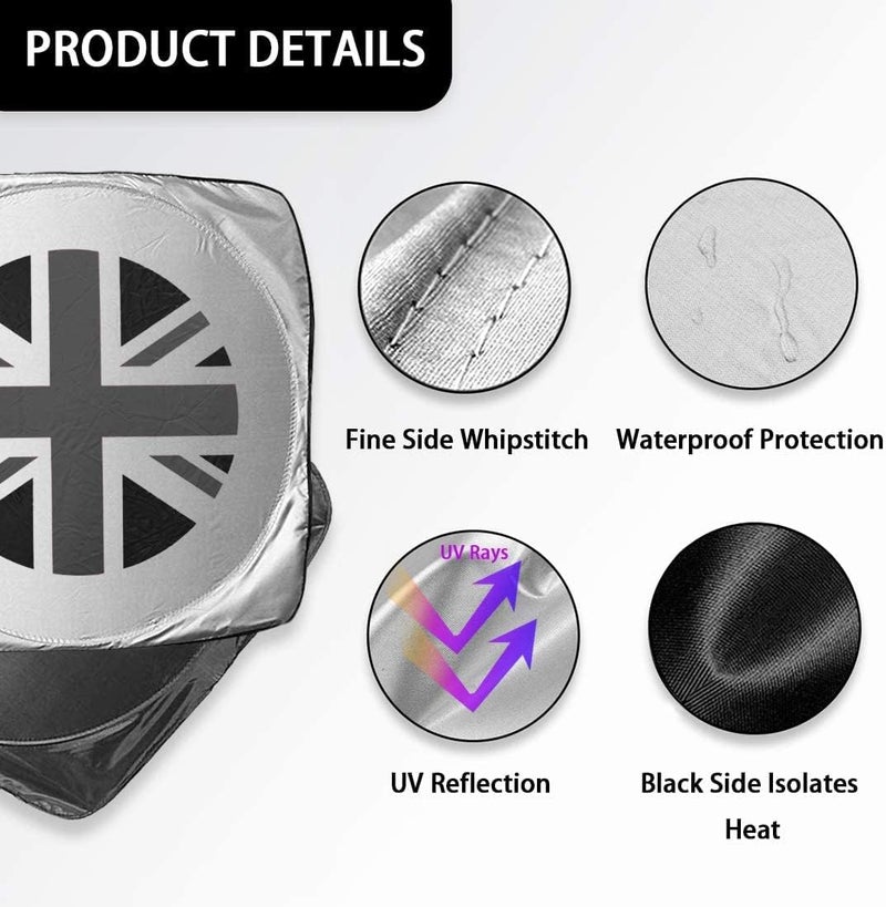 GZSH حاجب الشمس الأمامي Mini Cooper Union Jack متوافق مع Mini Cooper Clubman Countryman، إكسسوارات Union Jack، يحجب الأشعة فوق البنفسجية، يحافظ على برودة السيارة (رمادي) - Image 4