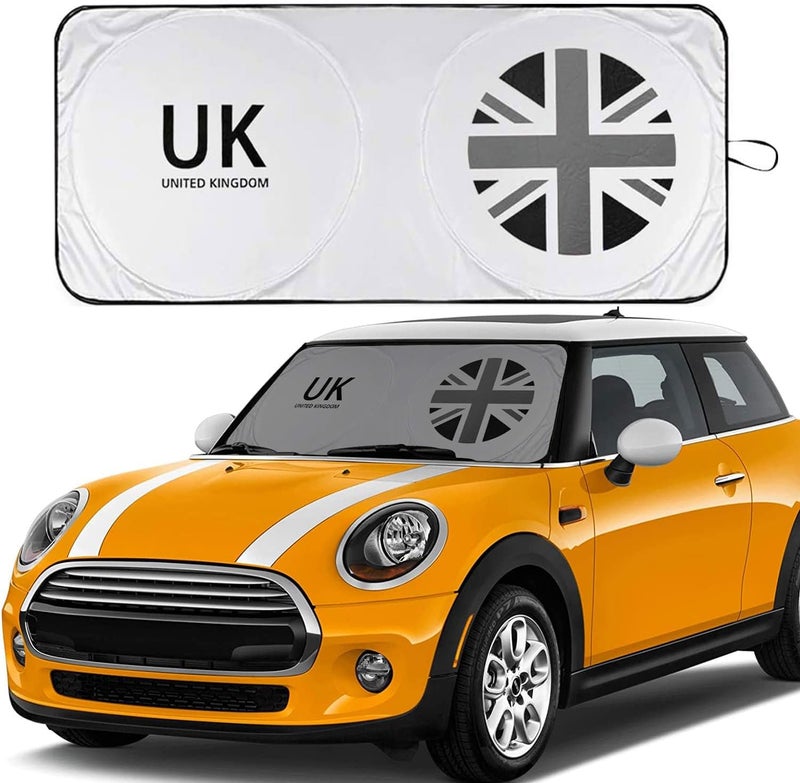 GZSH حاجب الشمس الأمامي Mini Cooper Union Jack متوافق مع Mini Cooper Clubman Countryman، إكسسوارات Union Jack، يحجب الأشعة فوق البنفسجية، يحافظ على برودة السيارة (رمادي) - Image 1