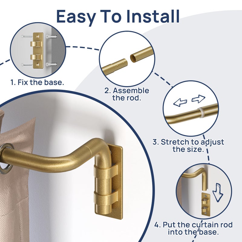 ENJOYBASICS Blackout Curtain rod for windows 48 to 84, Wrap Around Curtain Rods for Bedroom, Living Room, Adjustable from 30 to 86 Inches, Gold - Image 4