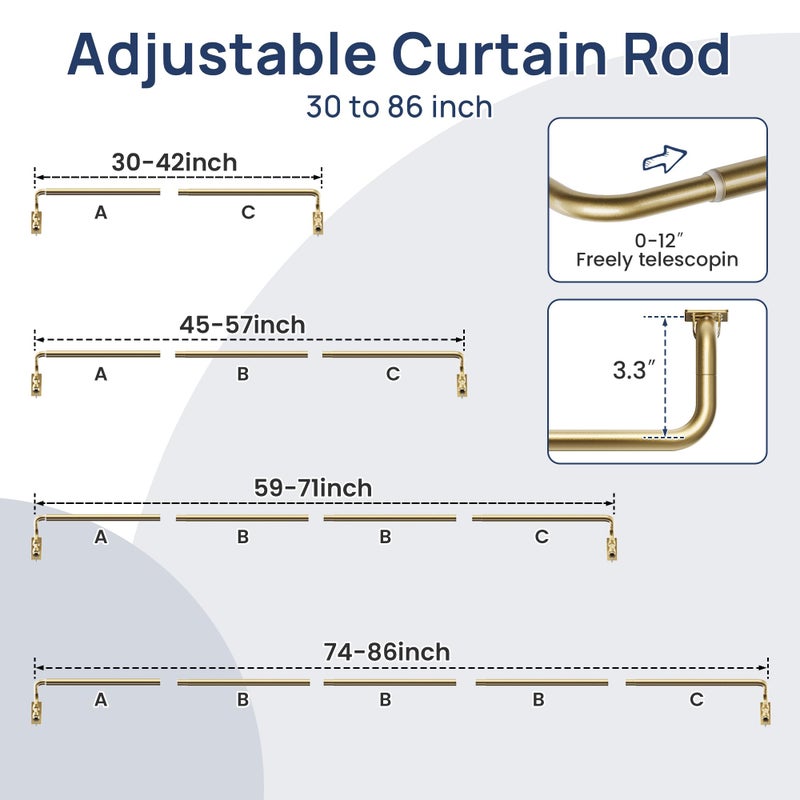 ENJOYBASICS Blackout Curtain rod for windows 48 to 84, Wrap Around Curtain Rods for Bedroom, Living Room, Adjustable from 30 to 86 Inches, Gold - Image 5