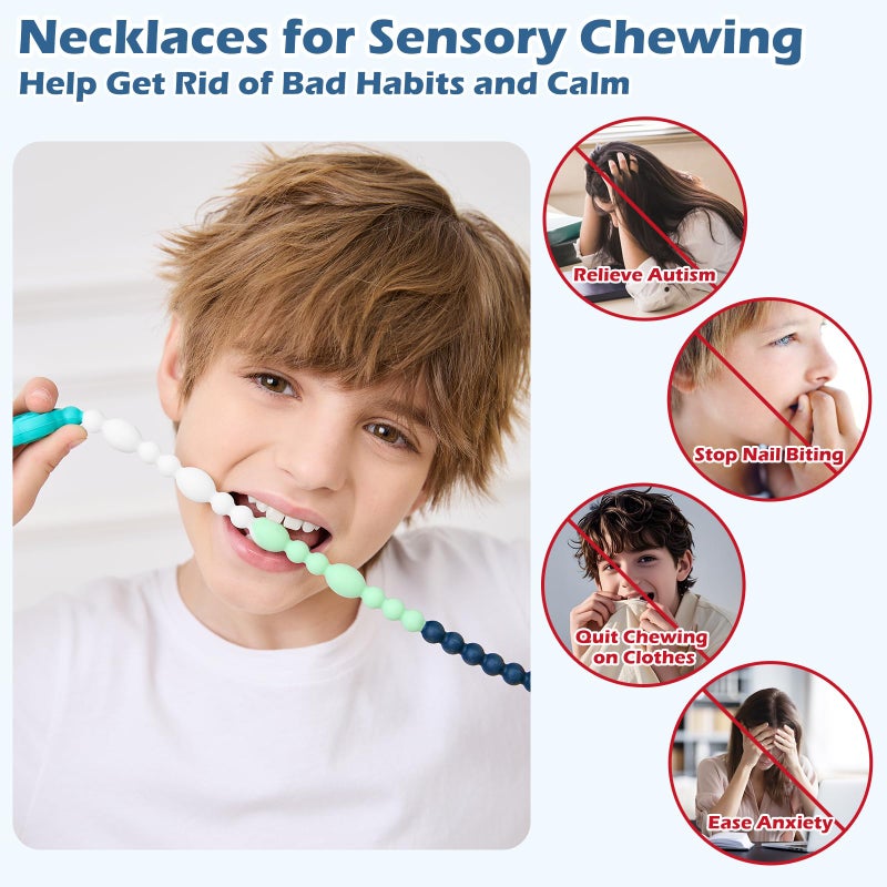 Vanelioris Chew Necklaces for Sensory Kids Adults, Flower Chewy Necklace Sensory Toys for Autism Nail Biting, Fidget Necklace Oral Chew Toys, ADHD Tools for Boys Girls - Image 4