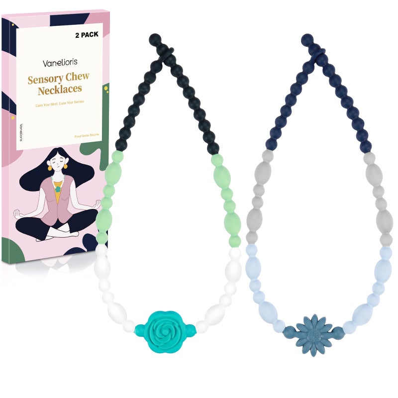 Vanelioris Chew Necklaces for Sensory Kids Adults, Flower Chewy Necklace Sensory Toys for Autism Nail Biting, Fidget Necklace Oral Chew Toys, ADHD Tools for Boys Girls - Image 1