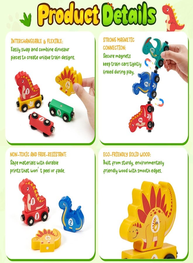 Toyssa ألعاب تصنيف وتكديس الديناصورات الخشبية من تويسا للأطفال من 1-3 سنوات، صناديق كتل الأرقام مع مجموعة قطار الحيوانات المغناطيسية، ألعاب مونتيسوري التعليمية لسن 1 و2 و3 للأولاد والبنات، هدية - Image 5