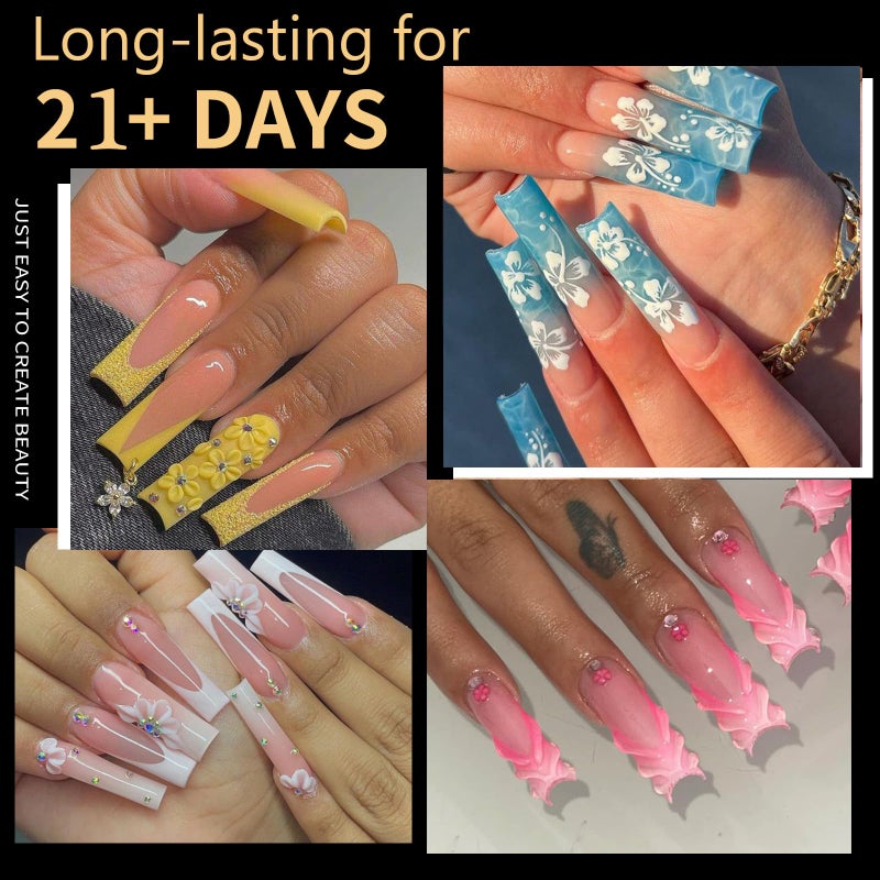 Cycullinyt Long Square Nail Tips, 240Pcs Half Cover Soft Gel Nail Tips Pre-shaped 3XL Straight Shape Clear Acrylic False Nail Fake Nail Extension Press On for Salon Home DIY 12 Sizes - Image 2