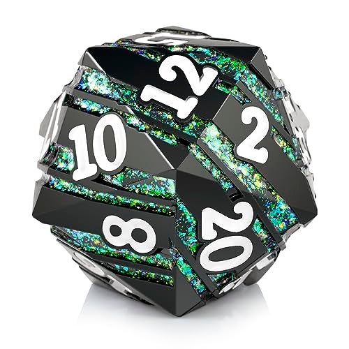 DNDND D20 Dice Metal DNDND 33mm Large Metallic Dice with Gorgeous Gift Box for Dungeons and Dragons Green Stripe - Image 1