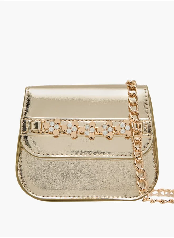 Little Missy Girls Embellished Crossbody Bag with Detachable Chain Strap and Button Closure