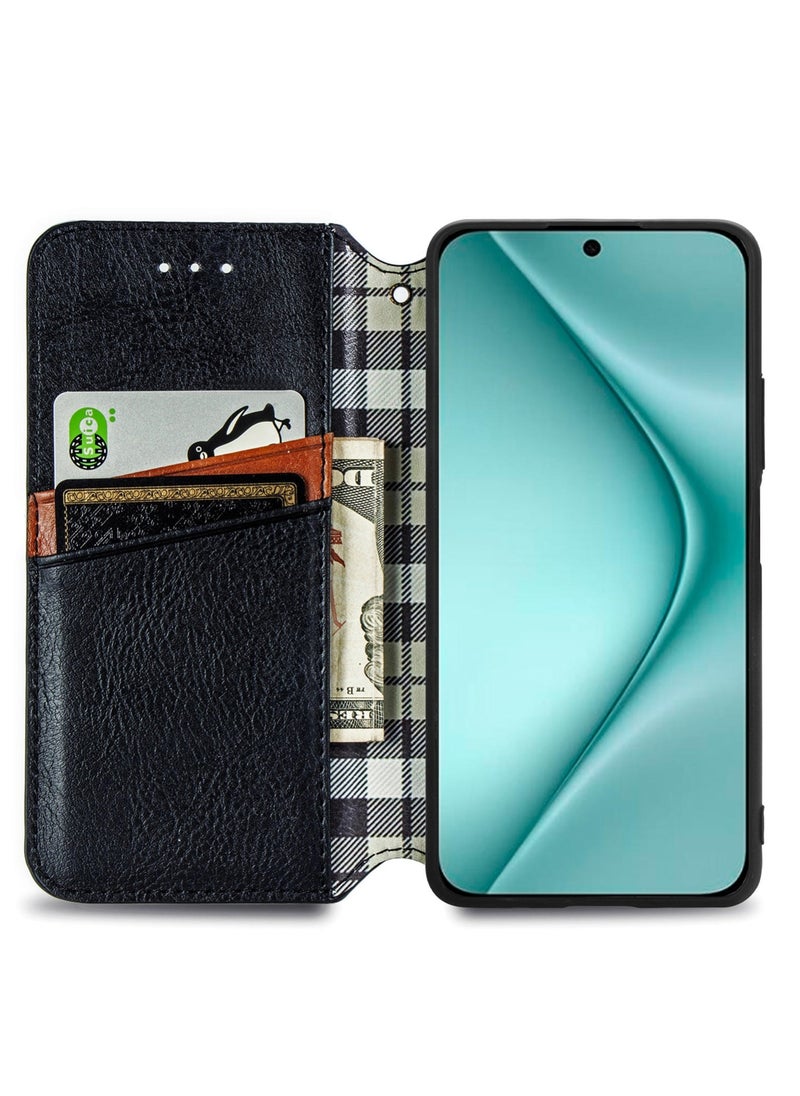 إيروريكس جراب هاتف جلدي مغناطيسي مضغوط شبكي مكعب لهاتف Huawei Pura 70 (أسود)  - Image 2