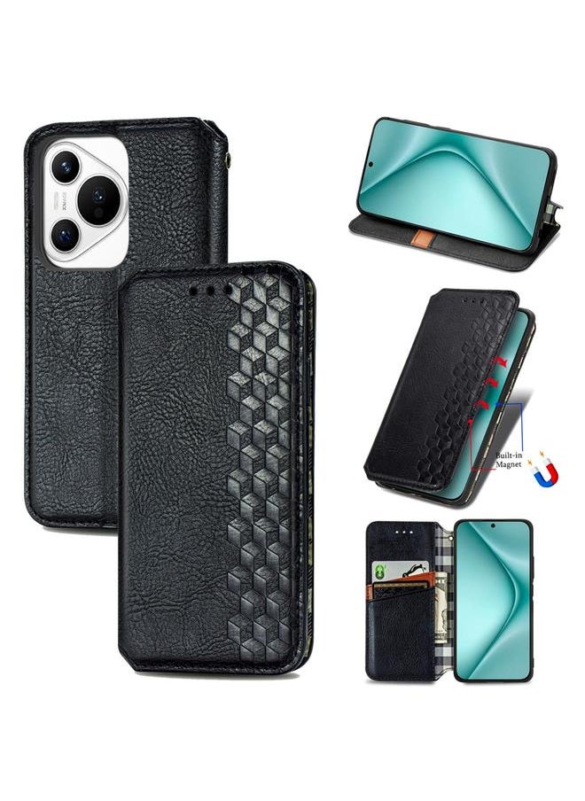 إيروريكس جراب هاتف جلدي مغناطيسي مضغوط شبكي مكعب لهاتف Huawei Pura 70 (أسود)  - Image 1