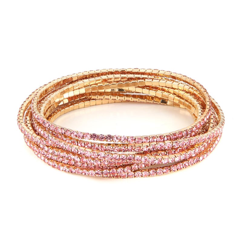 HZMAN 10 Pcs Tennis Bracelets Set for Women 14K Gold Plated Dainty Cubic Zirconia Adjustable Stackable Stretch Bracelet Wedding Party Jewelry Gift (Pink) - Image 1
