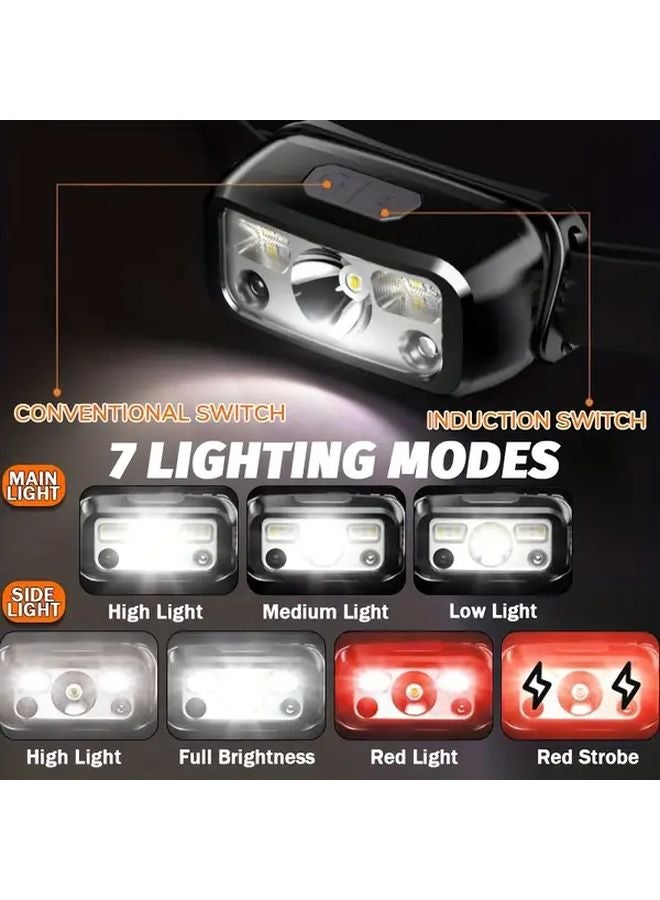 USB Rechargeable LED Motion Sensing Headlamp With COB Red Strobe Emergency Light - Image 5