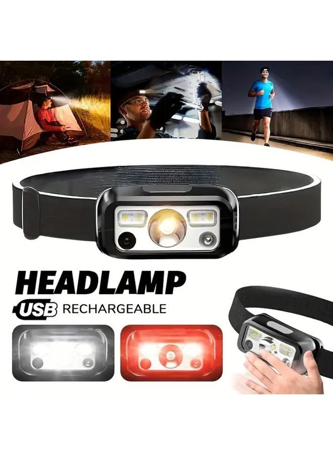 USB Rechargeable LED Motion Sensing Headlamp With COB Red Strobe Emergency Light - Image 2
